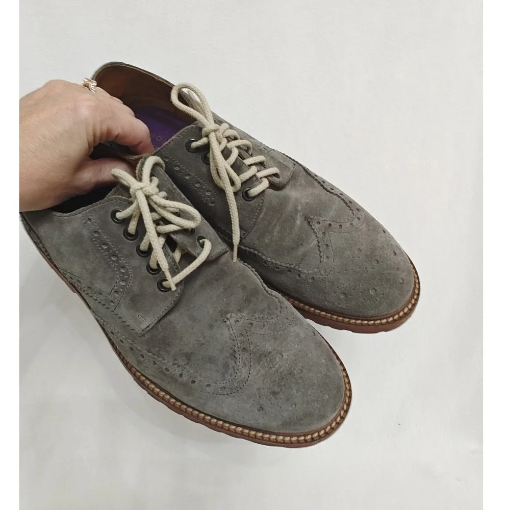 THOMAS DEAN Oxford Shoes Wingtip‎ Brogue Suede Made in Italy Gray Size 10